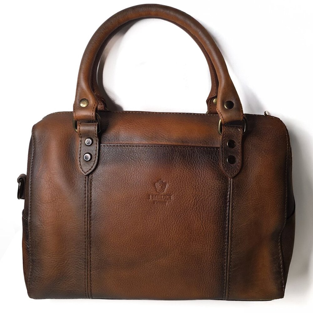I Medici Firenze Italian Brown Leather Crossbody Satchel Doctor Bag NWOT